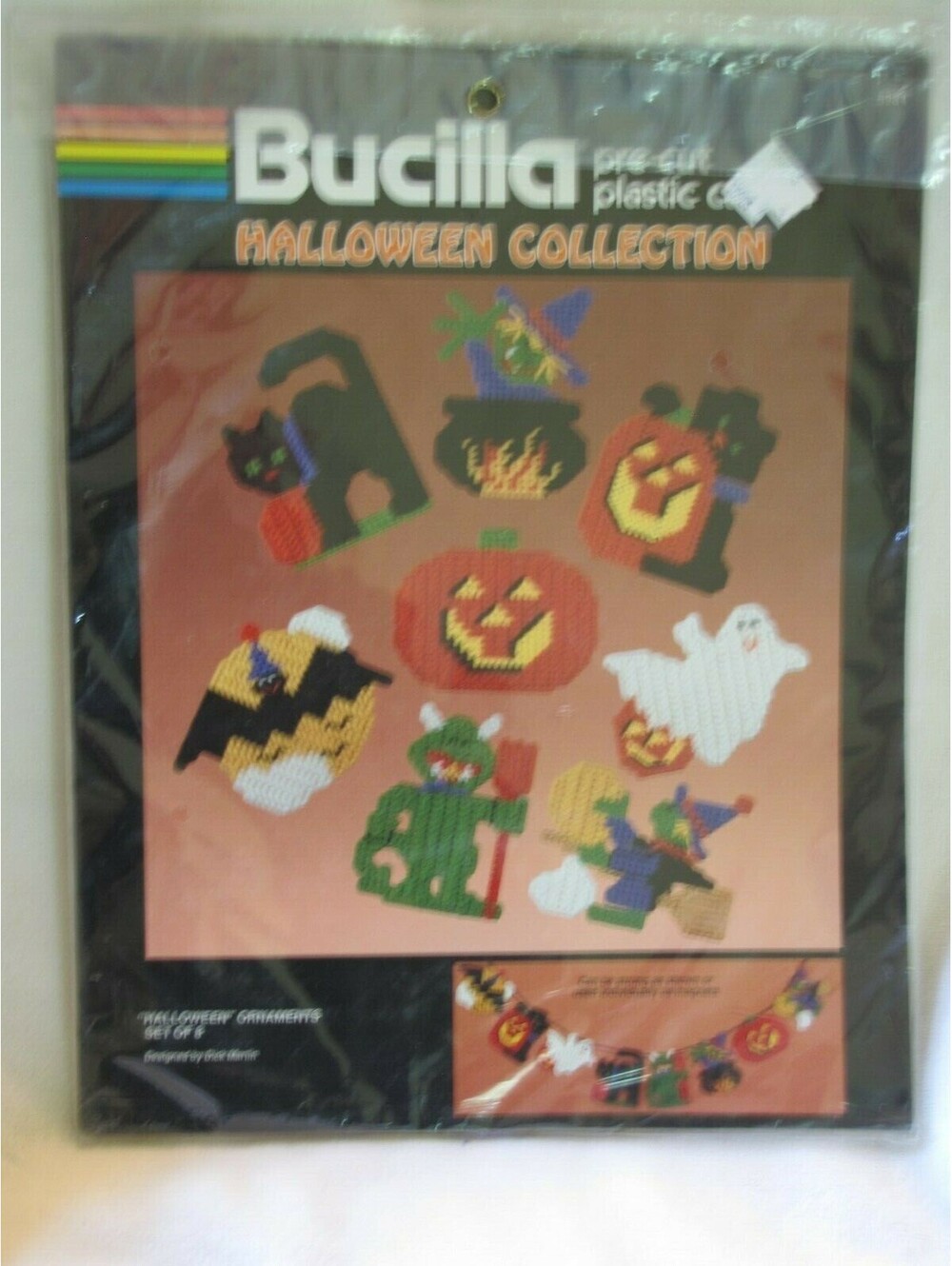 Bucilla Pre Cut Plastic Canvas Halloween Collection Ornaments set of 8 Garland